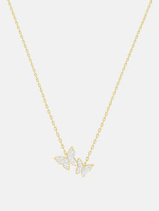 0.8ct Diamond Pendant with Chain Round Cut Dual Butterfly 14k Yellow Gold Finish