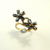 2ct Marquise Cut Blue Sapphire Two Flowers Engagement Ring 14k YellowGold Finish