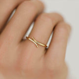 Thin Minimalist Bypass Engagement Ring 0.15ct Round Diamond 14k Yellow Gold Over