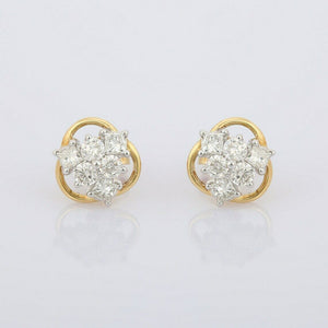 1.45ct Stud Earrings Princess Round Cut Diamond Cluster 14k Yellow Gold Finish