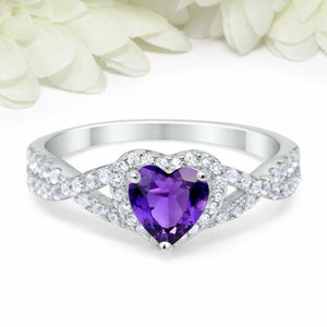 3Ct Heart Cut Purple Amethyst Split Shank Engagement Ring 14K White Gold Finish