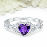 3Ct Heart Cut Purple Amethyst Split Shank Engagement Ring 14K White Gold Finish