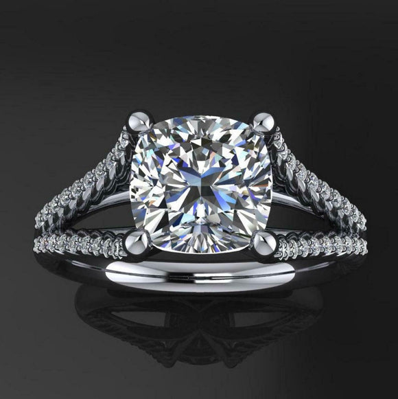 Split Shank Band Engagement Ring 1.7ct Cushion Cut Diamond 14k White Gold Finish