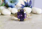 2ct Engagement Ring Oval Cut Amethyst Round Diamond Petite 14k YellowGold Finish