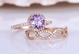 3ct Round Cut Purple Amethyst Halo Bridal Set Engagement Ring 14k Rose Gold Over