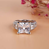 3Ct Princess Cut Diamond Stylish Solitaire with Accent Ring 14K White Gold Over