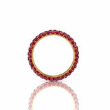 2ct Round Cut Pink Ruby 3 Row Full Eternity Wedding Band 14k Yellow Gold Finish