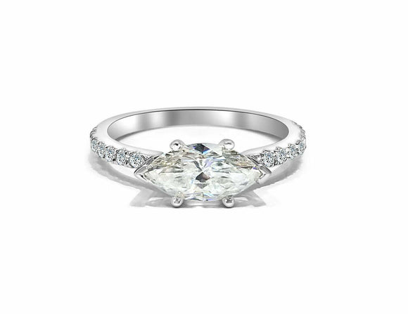 1.3ct Marquise Diamond Engagement Ring East West Solitaire 14k White Gold Finish