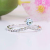 1.2ct Round Cut Blue Aquamarine Engagement Ring Curved Shape 14k White Gold Over