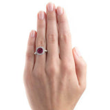 2.4ct Cushion Cut Pink Ruby Engagement Ring Milgrain Halo 14k White Gold Finish