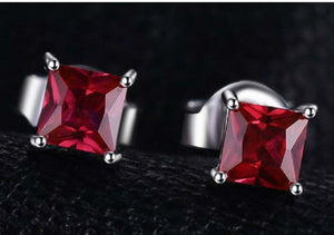 2ct Stud Earrings Princess Cut Pink Ruby Solitaire Design 14k White Gold Finish