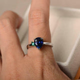 1ct Pear Blue Sapphire Engagement Ring Two Stone Solitaire 14k White Gold Finish