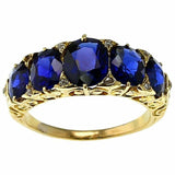 4Ct Cushion Blue Sapphire Vintage Art Deco Engagement Ring 14K Yellow Gold Over