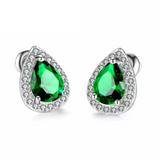 2ct Pear Cut Green Emerald Pear Shape Design Stud Earrings 14k White Gold Finish