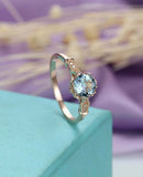 1.2ct Round Blue Aquamarine Engagement Ring Vintage Art Deco 14k Rose Gold Over