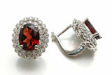 3.7ct Stud Earrings Oval Cut Red Garnet Dual Halo Milgrain 14k White Gold Finish