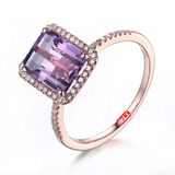 1.5ct Emerald Cut Purple Amethyst Solitaire Engagement Ring 14k Rose Gold Finish