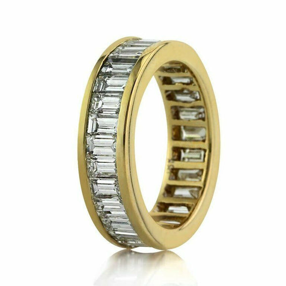 3.5ct Emerald Cut Diamond Wedding Ring Band Full Eternity 14k Yellow Gold Finish