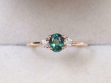 1ct Engagement Ring Oval Cut Green Emerald Trilogy Women 14k Yellow Gold Finish