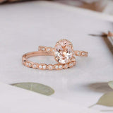 2.3ct Oval Cut Morganite Engagement Ring Milgrain Bridal Set 14k Rose Gold Over