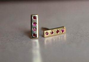 0.2ct Round Cut Pink Ruby Vertical Bar Stud Earrings 14k Yellow Gold Finish