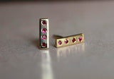 0.2ct Round Cut Pink Ruby Vertical Bar Stud Earrings 14k Yellow Gold Finish