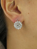 4Ct Round Cut Diamond Floral Halo Drop Earrings For Women 14K White Gold Finish