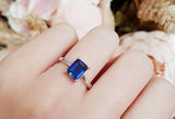 1.5ct Emerald Cut Blue Sapphire Engagement Ring 14k White Gold Finish Solitaire