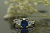 2Ct Oval Cut Blue Sapphire Diamond Accents Engagement Ring 14K White Gold Finish