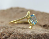 1ct Engagement Ring Oval Cut Blue Topaz Bypass Solitaire 14k Yellow Gold Finish