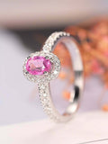 2ct Oval Cut Pink Sapphire Halo Solitaire Engagement Ring 14k White Gold Finish