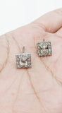 1ct Princess Simulated Diamond Square Halo Stud Earrings 14k White Gold Plated