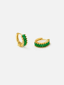 2ct Huggies Earrings Baguette Cut Emerald Stylish Design 14k Yellow Gold Finish