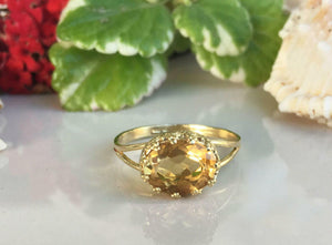 1ct Engagement Ring Oval Cut Yellow Citrine Split Shank 14k Yellow Gold Finish