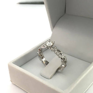 1.5ct Round Cut Diamond Leaf Vintage Band Engagement Ring 14k White Gold Finish