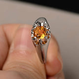 1ct Round Cut Yellow Citrine Floral Solitaire Engagement Ring 14k WhiteGold Over