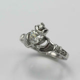 1ct Heart Cut VVS1 Diamond Engagement Ring Claddagh Design 14k White Gold Finish