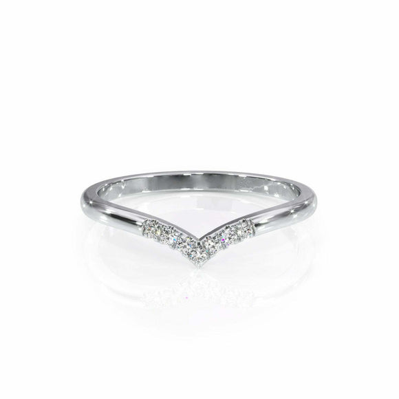 1ct Round Cut Diamond Wedding Band V Shaped Petite Curved 14k White Gold Finish