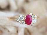 1.8ct Engagement Ring Oval Cut Pink Ruby Cluster Design 14k Yellow Gold Finish