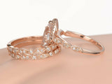 3ct Marquise Cut Peach Morganite Trio Set Engagement Ring 14k Rose Gold Finish