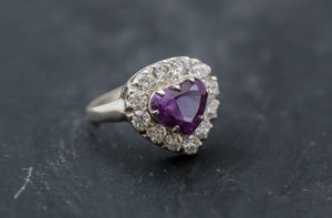 2.2ct Engagement Ring Heart Cut Purple Amethyst Diamond Halo 14k White Gold Over