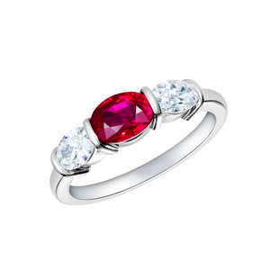 2.5Ct Oval Pink Ruby Diamond Accents Trilogy Engagement Ring 14K White Gold Over