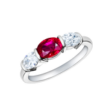 2.5Ct Oval Pink Ruby Diamond Accents Trilogy Engagement Ring 14K White Gold Over