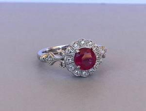 2ct Round Cut Pink Ruby Art Deco Vintage Engagement Ring 14k White Gold Finish