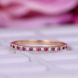 1ct Round Cut Alternating Pink Ruby Diamond Wedding Band 14k Rose Gold Finish