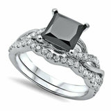 4Ct Princess Cut Black Diamond Bridal Set Engagement Ring 18K White Gold Finish