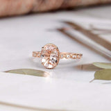 1.5ct Oval Cut Peach Morganite Round Accents Engagement Ring 14k Rose Gold Over