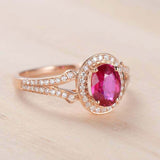 2.3ct Oval Cut Pink Ruby Engagement Ring Halo Split Shank 14k Rose Gold Finish