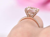 2.3ct Princess Cut Peach Morganite Hidden Halo Engagement Ring 14k RoseGold Over