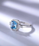 2ct Radiant Cut Blue Aquamarine Engagement Ring Halo Trilogy 14k White Gold Over